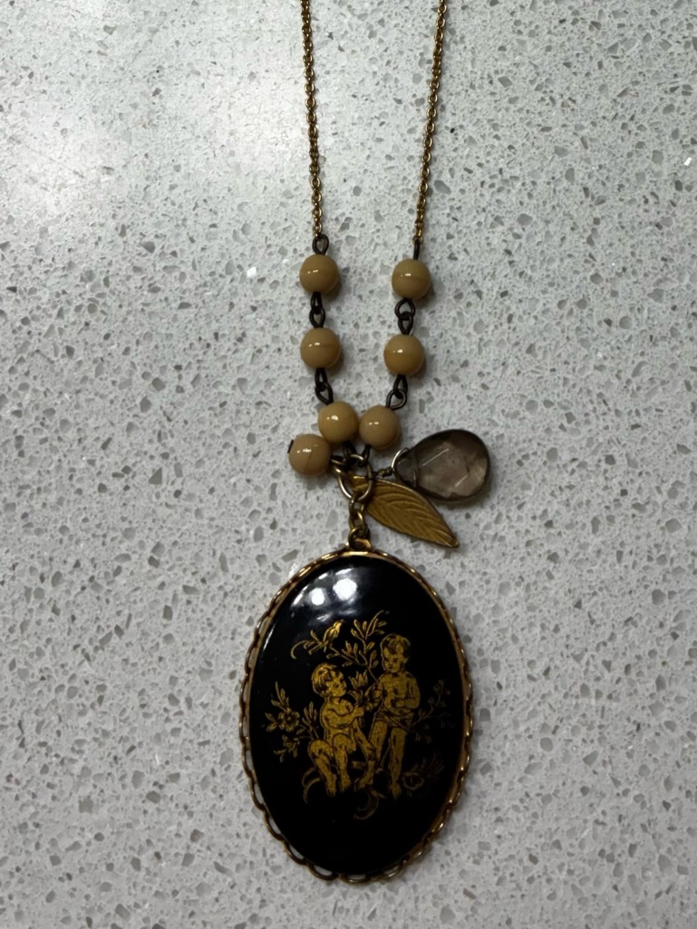 Anthropology 2000s Gold-Tone Necklace with Cameo Pendant
